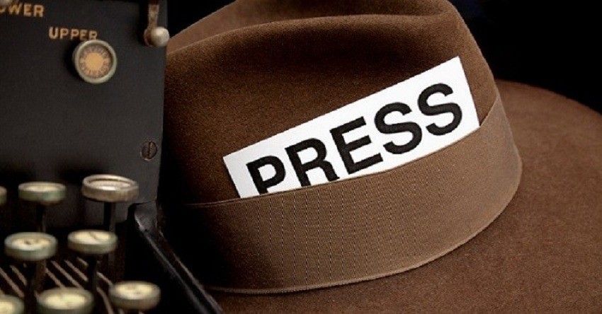 Newspaper Reporter's Presspass In Hat, White Background.