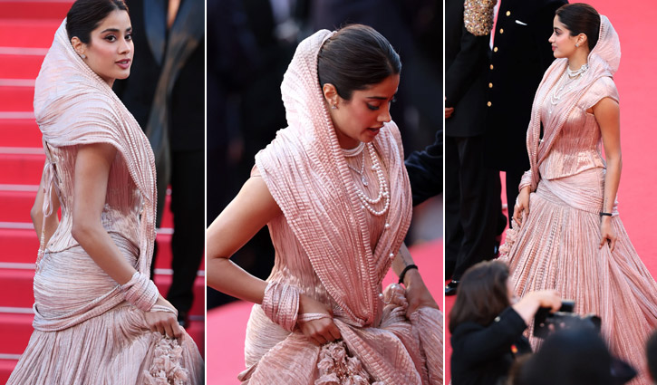 কানে পা রেখেই রূপের দ্যুতি ছড়ালেন জাহ্নবী