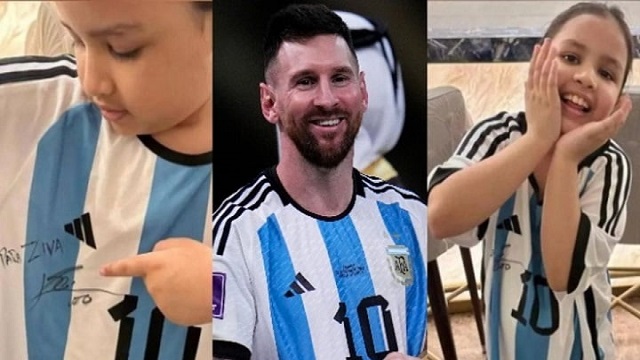 ধোনির মেয়েকে নিজের সই করা জার্সি দিয়েছেন মেসি